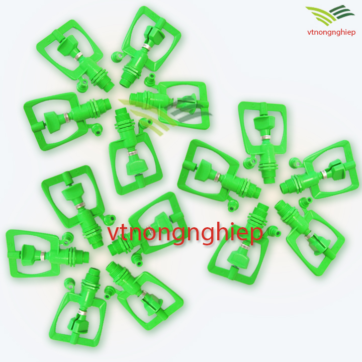 15 béc tưới phun mưa ren 21, BB-9011-Thái, bét phun tưới cây ren ngoài 21 trục xoay, béc tưới rau hoa