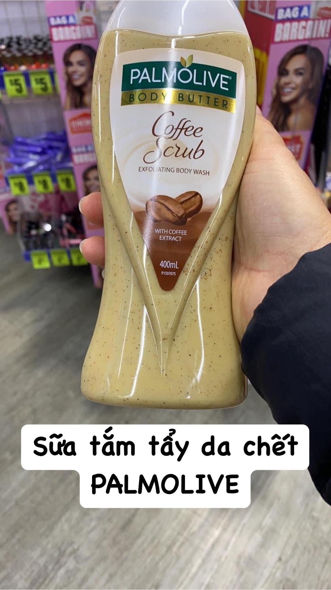 Sữa tắm tẩy tế bào chết Palmolive Úc hương cà phê