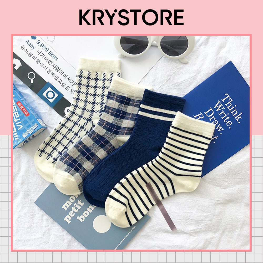 Tất nữ cao cổ kẻ sọc hàn quốc tc05