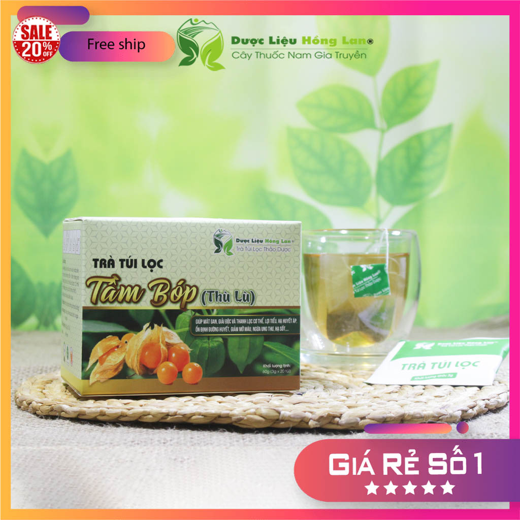 Trà túi lọc Tầm Bóp - Thù Lù hộp 60g (20gói x3g) Cty Dược Liệu Hồng Lan - Giúp mát gan, giải độc và thanh lọc cơ thể, lợi tiểu, hạ huyết áp, ổn định đường huyết, giảm mỡ máu, ngừa ung thư, hạ sốt,...
