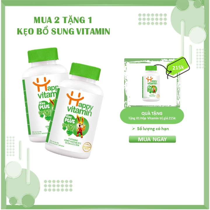 [Combo2] Kẹo dẻo bổ sung vitamin cho bé từ 1-15 tuổi Happy Vitamin Kids Plus+