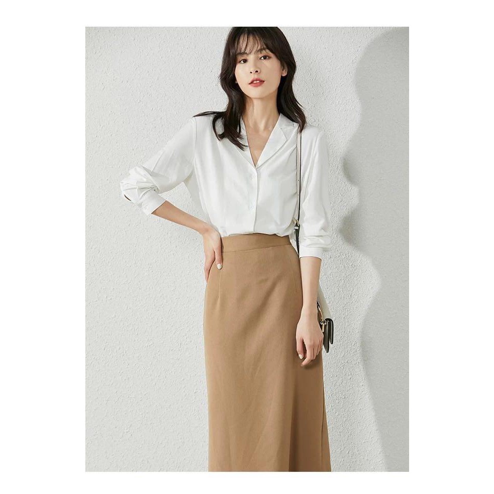 Áo sơ mi nữ cổ vest form rộng tay dài nhiều màu sắc vải Lụa mềm mịn mát Không nhăn