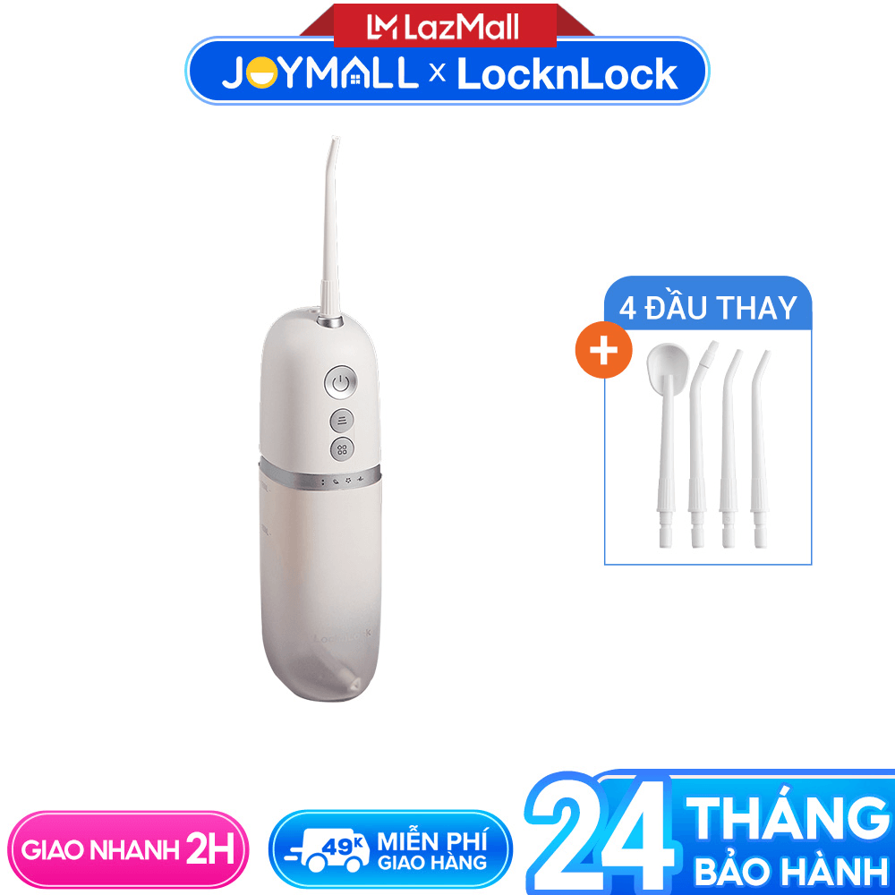 Máy tăm nước không dây LocknLock ENR146WHT - Hàng chính hãng, dung tích 190ml, 4 chế độ vệ sinh, 3 loại đầu tăm - JoyMall