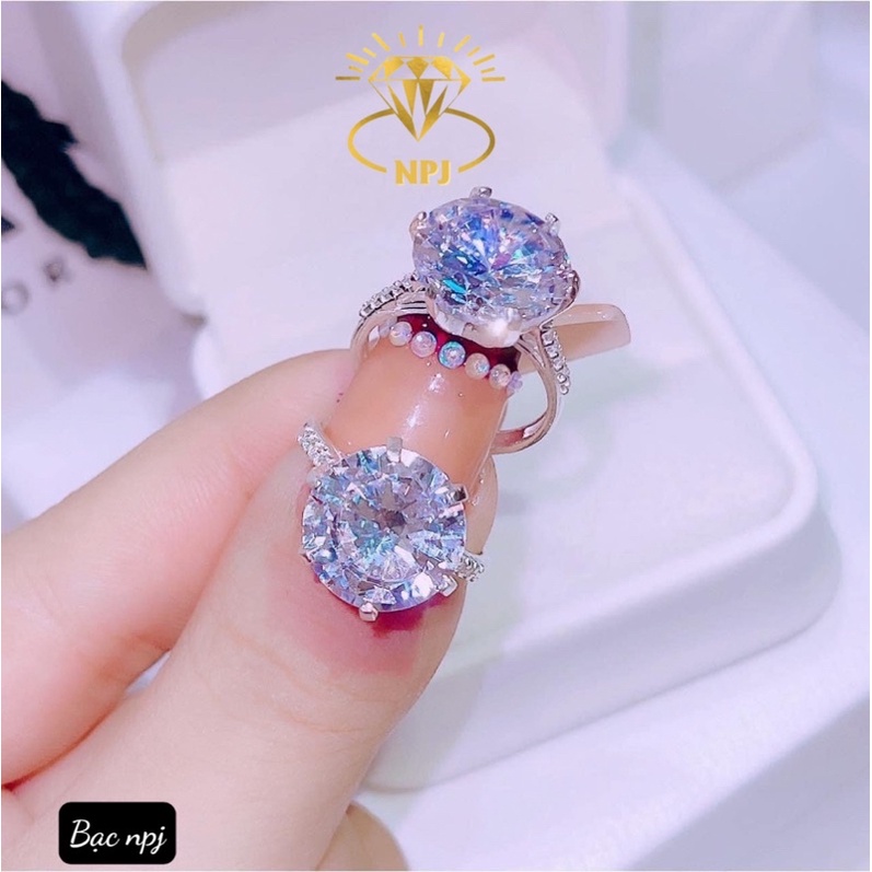 Nhẫn đính đá tựa Kim cương, Nhẫn nữ Bạc Ta -bạc Npj