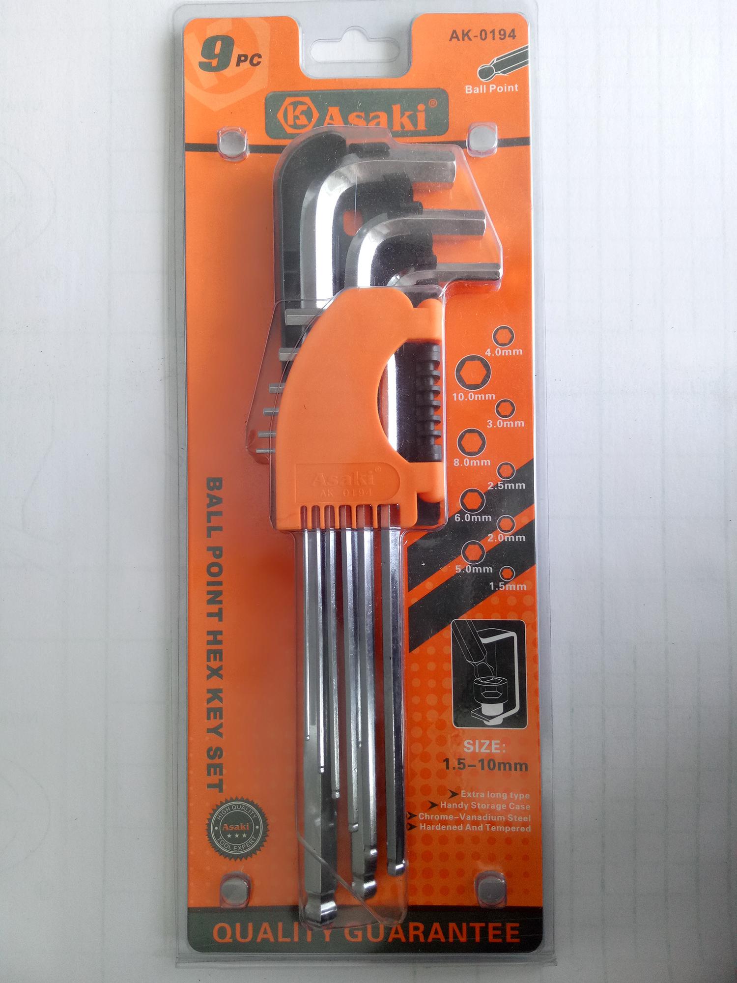 1.5-10mm bộ lục giác đầu bi 9 cây chuẩn asaki ak-194