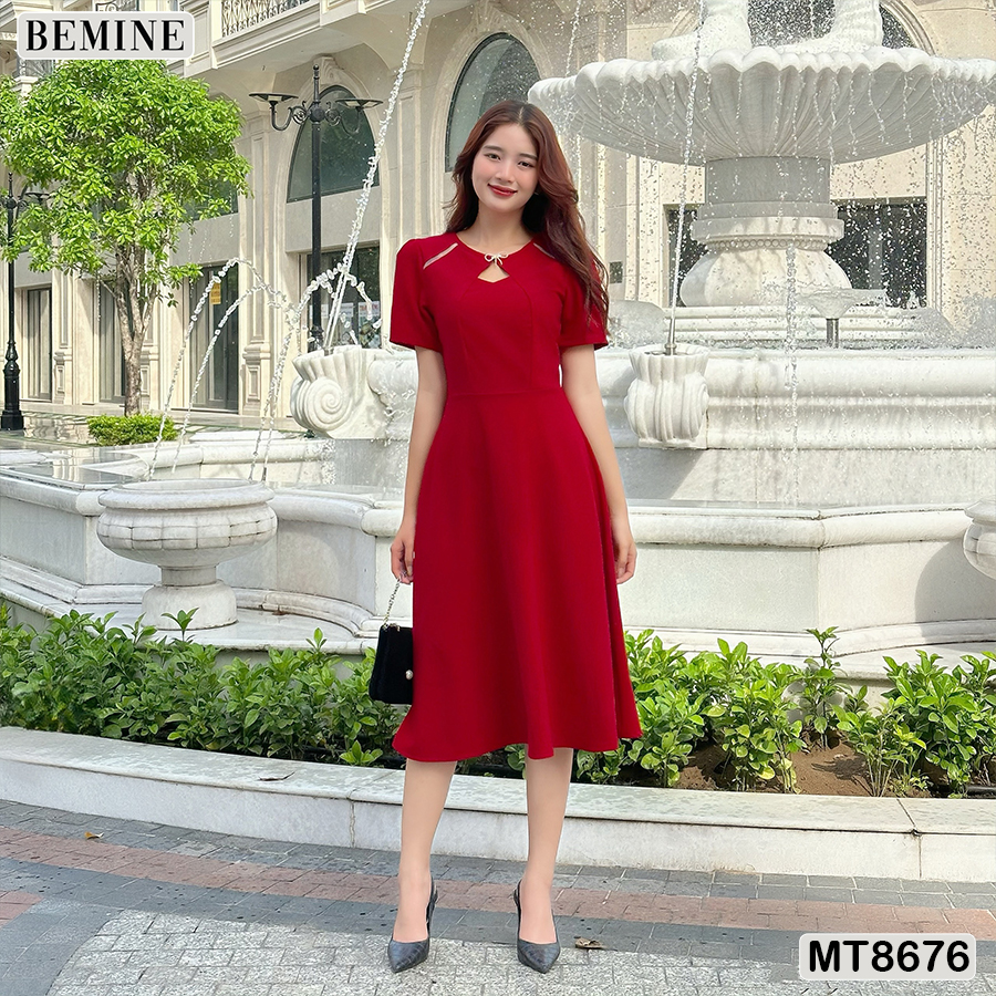 Đầm thiết kế cổ tròn đính cườm tùng xoè bemine mt8676