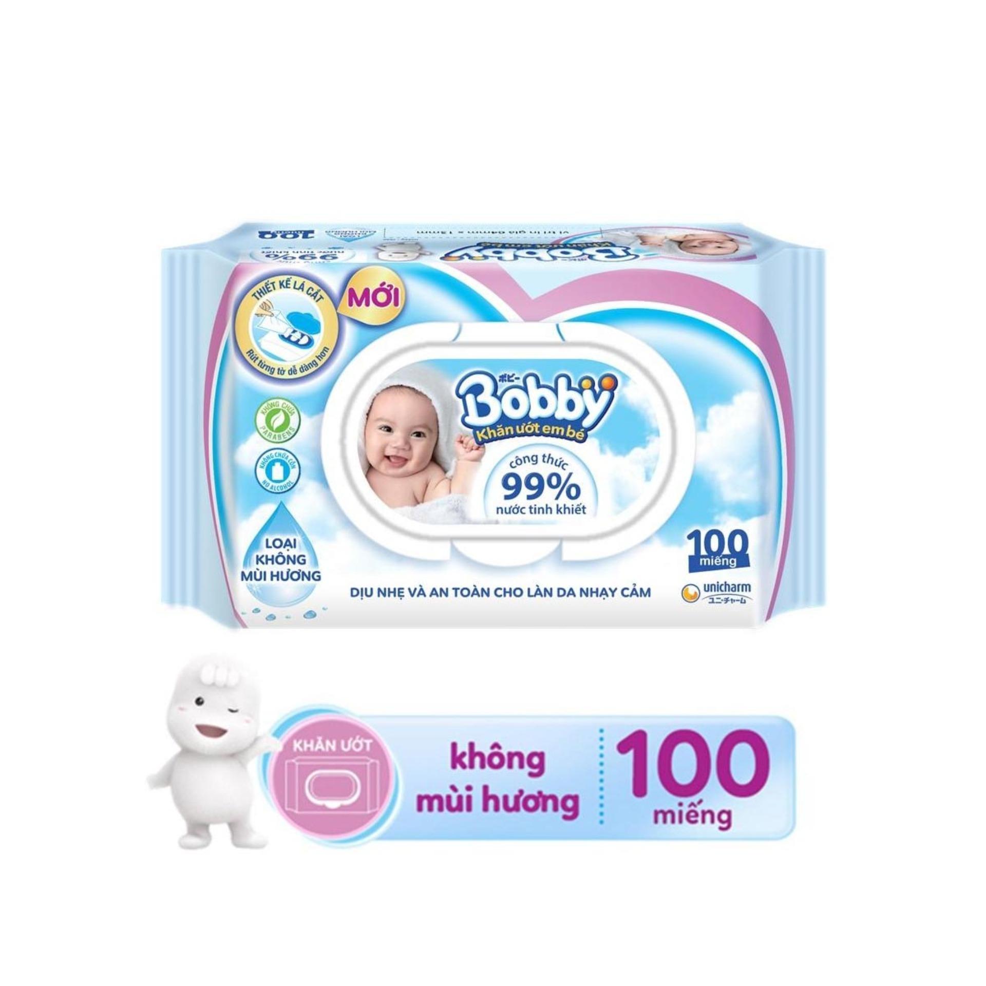 Khăn ướt bobby không mùi 1 gói - 100 tờ