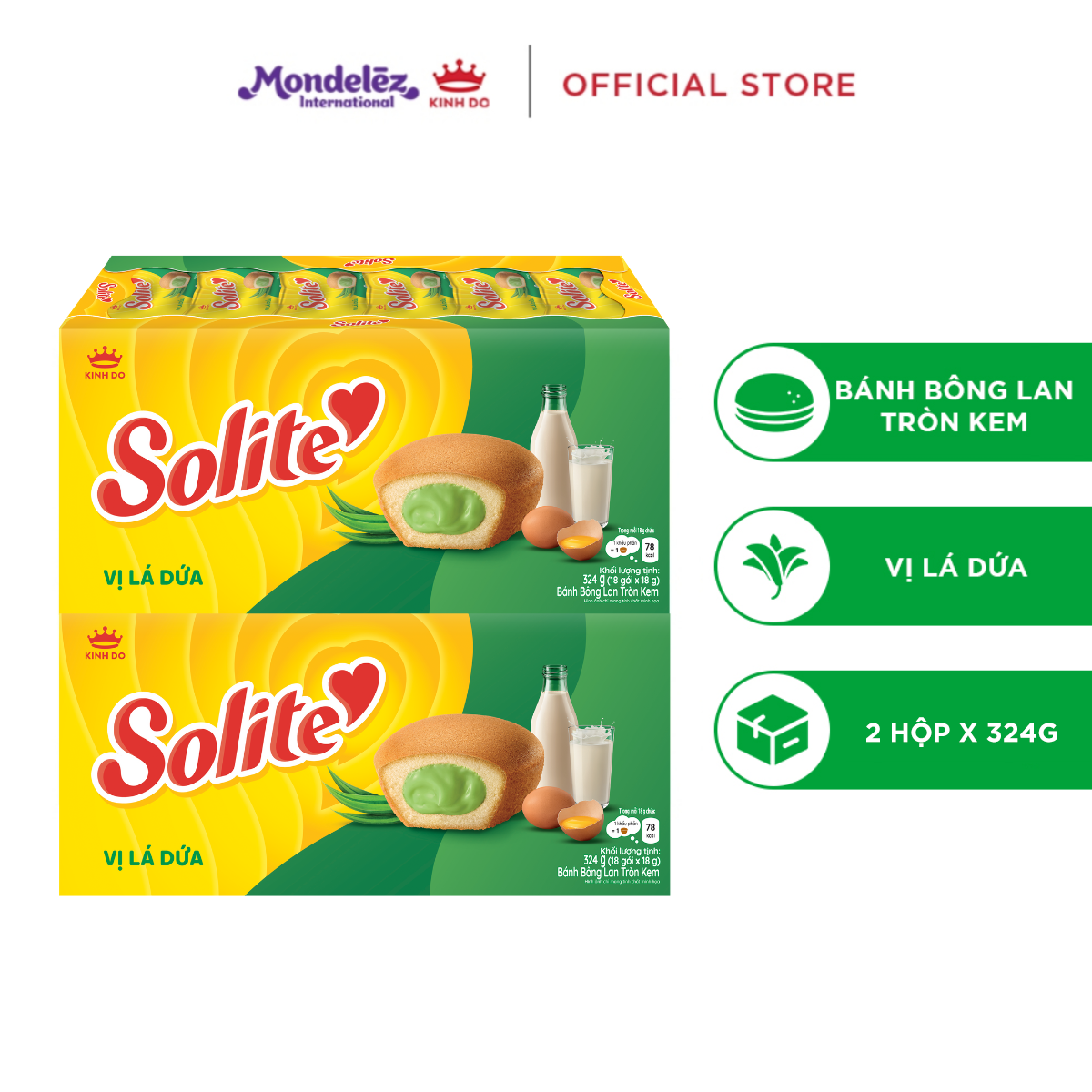 Combo 2 Hộp Bánh Bông Lan Tròn Kem Solite 276g/324g/360g