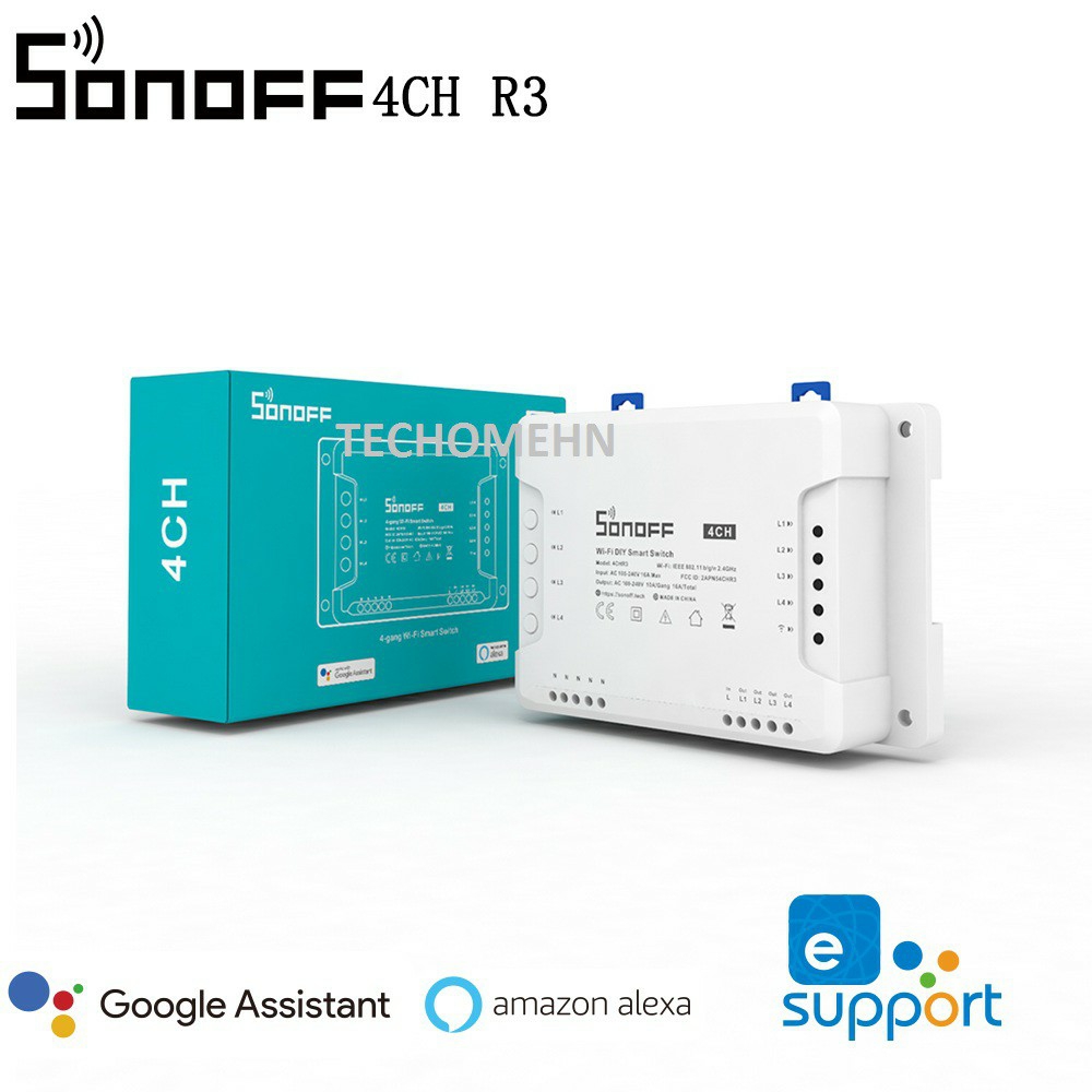 Công tắc wifi 4 kênh thông minh điều khiển từ xa qua điện thoại (Smartphone) SONOFF 4CH R3 phiên bản mới nhất