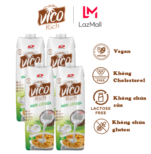 Thùng 4 hộp nước cốt dừa 16-19% béo vico rich 1l