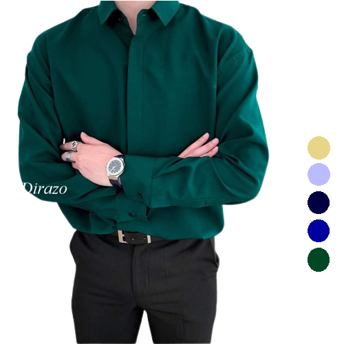 Áo sơ mi nam trơn giấu nút hiện đại vải lụa hàn không nhăn xù - dirazo
