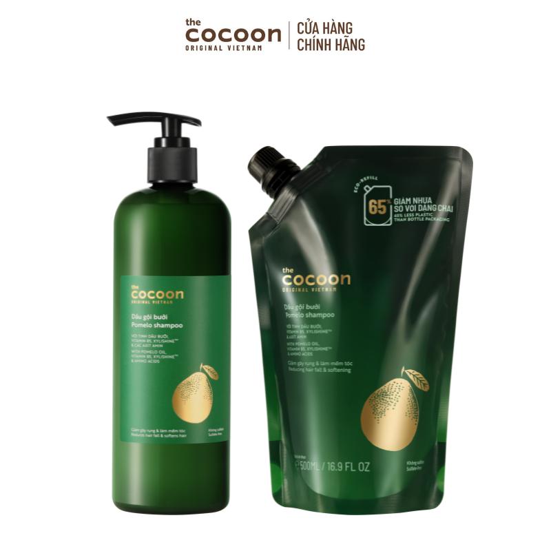 COMBO 1 Bigsize - Dầu gội bưởi Cocoon giúp giảm gãy rụng và làm mềm tóc 500ml + 1 Túi refill Dầu gội bưởi 500ml