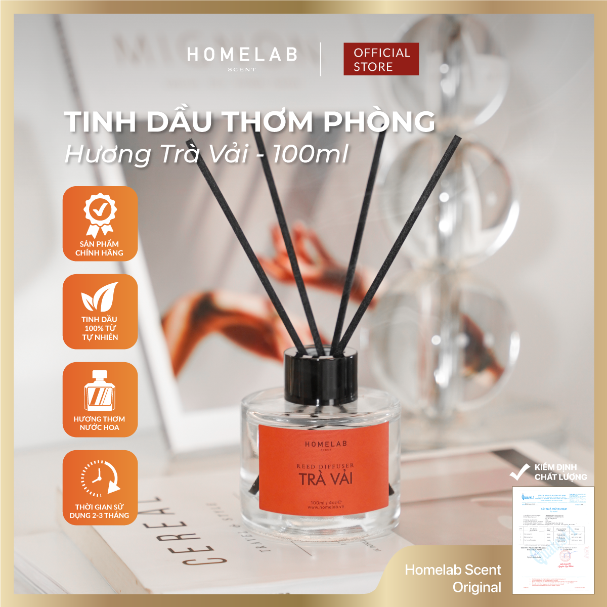 Nước hoa thơm phòng mùi hương trà vải - best seller, nước hoa thơm phòng cao cấp 100ml_homelab