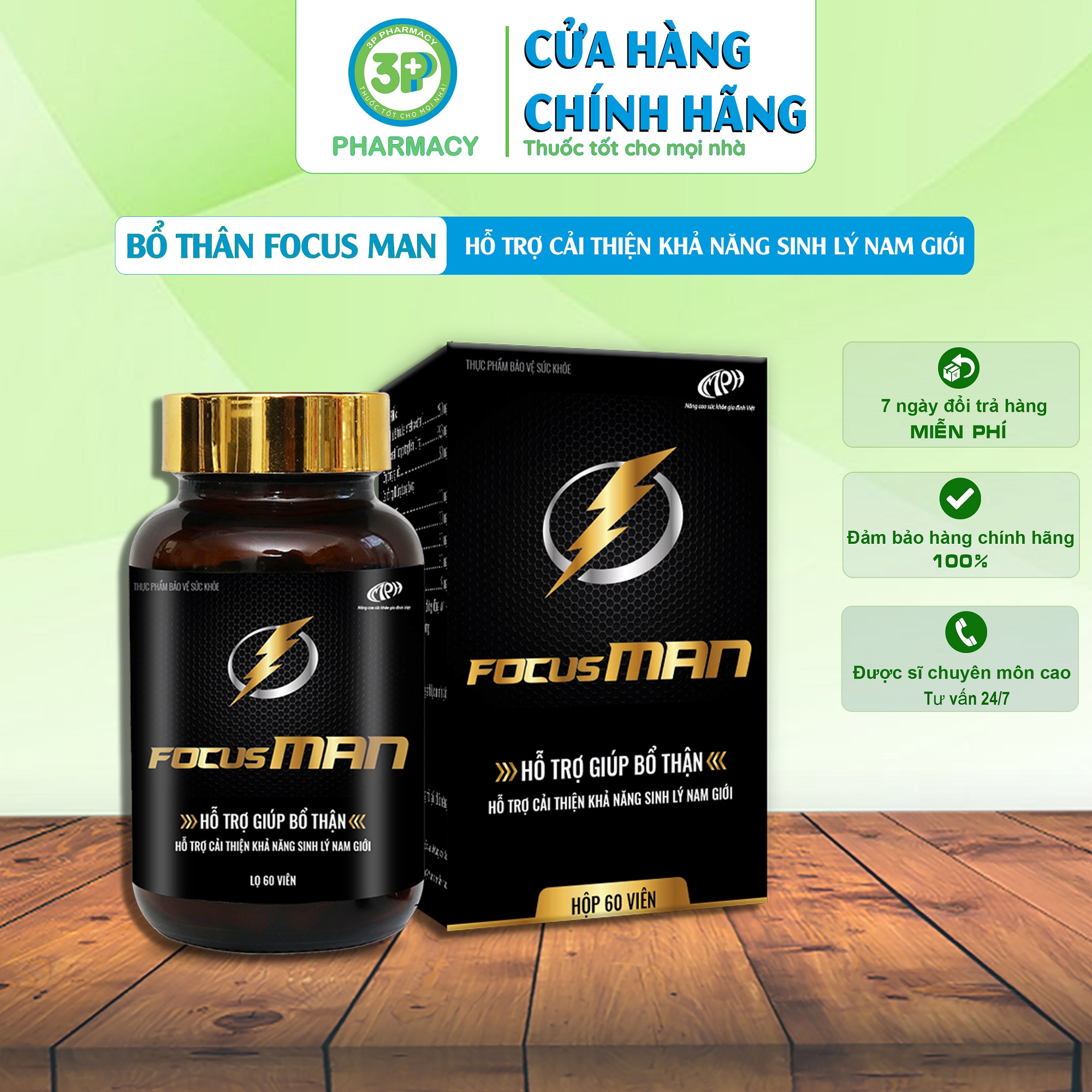 Viên uống bổ thận FOCUS MAN bổ thận nam, tăng cường sinh lý nam, cải thiện khả năng sinh lý 60 viên