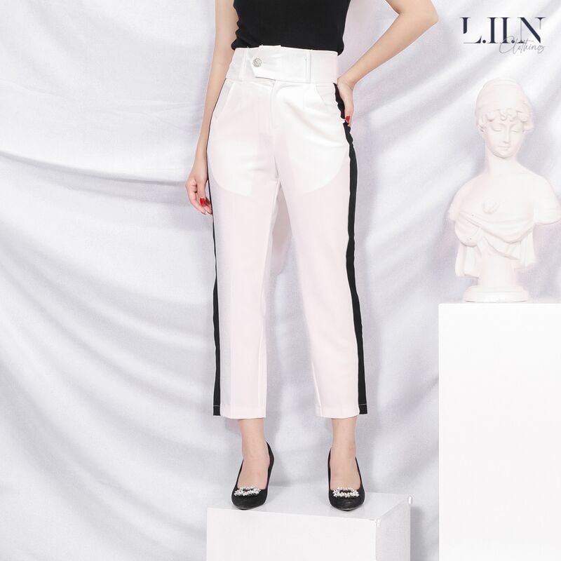 Quần baggy nữ trắng sọc đen linbi q3202