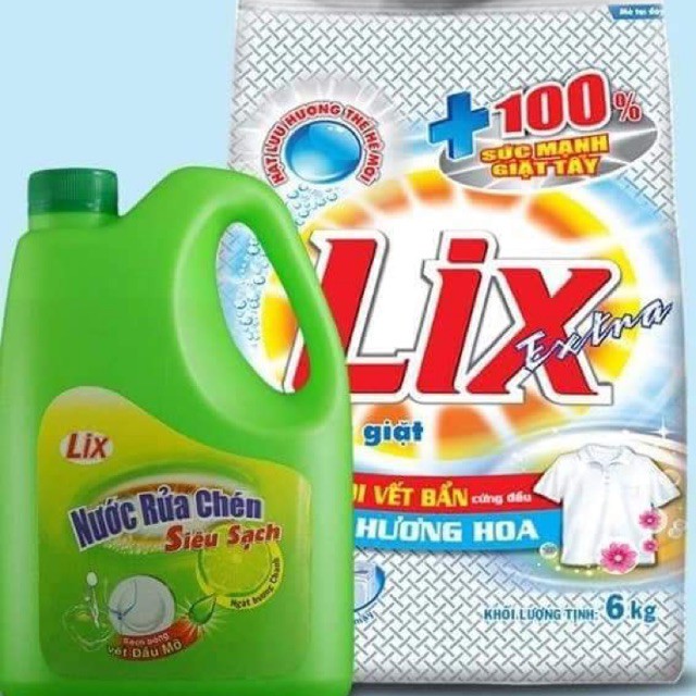 Bột giặt lix extra 6kg tặng kèm nước rửa chén lix siêu sạch chanh 1.5kg. date