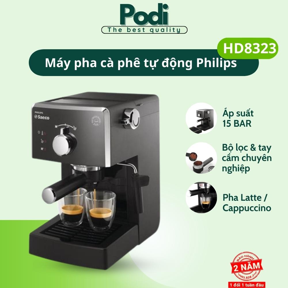 Máy pha cà phê Philips café Espresso tạo bọt sữa, bán tự động HD8323/05 Philips Saeco Poemia 850W áp suất 15Bar - Podi