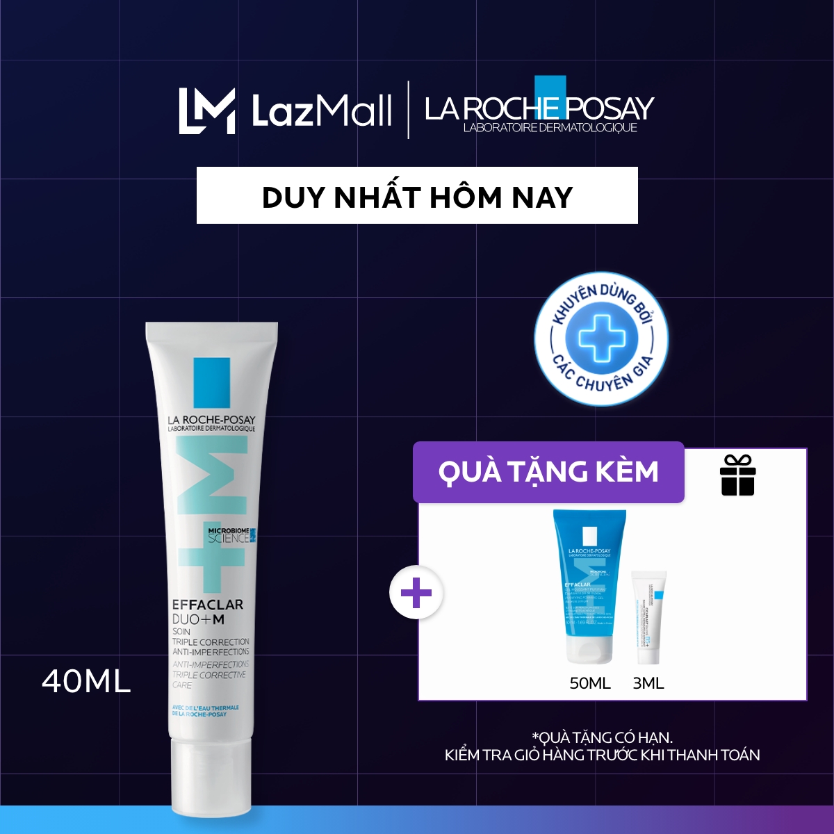 Kem dưỡng giảm mụn nhanh sau 8 giờ La Roche-Posay Effaclar Duo+ M 40ml