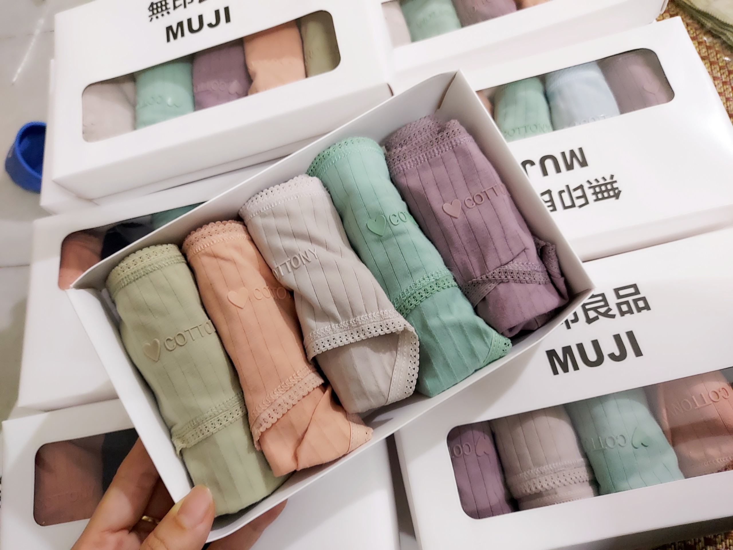 [Hộp 5] Quần Lót Nữ Cotton Cao Cấp MUJI - Quần Chíp Nữ Cotton MUJI Co Dãn 4 Chiều Hàng Xuất Nhật FreeSize Dưới 62kg