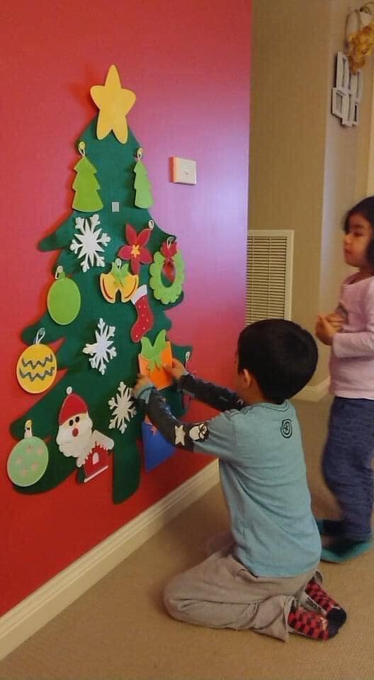 Cây thông trang trí noel dán tường vải da