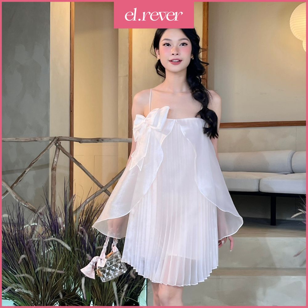 El.rêver - đầm dây nữ phối nơ xếp ly tiểu thư - màu hồng - 0523d55