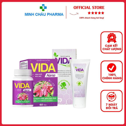 Vida Nano & Vida Cream Bộ Sản Phẩm Hỗ Trợ Giảm Rôm Sảy Mụn Nhọt hàng chính