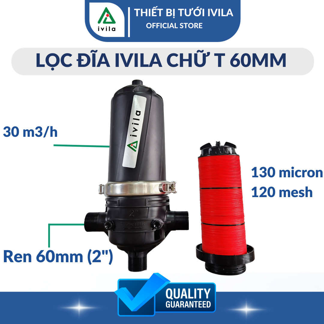 Lọc đĩa chữ T 60 - 2" , Lọc đĩa chữ T phi 60, Lọc nước tưới cây, lọc nước đầu nguồn giúp loại bỏ cặn rác thải ra khỏi hệ thống tưới, làm sạch tối ưu nguồn nước