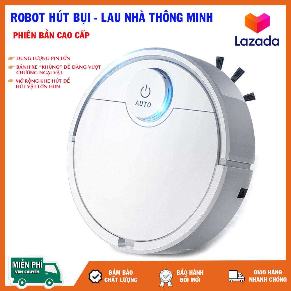 (BẢN NÂNG CẤP) Máy Robot Hút Bụi, Robot Lau Nhà Hút Bụi. Robot Dọn Nhà Thông Minh, Nhanh, Sạch Vượt Trội. Robot Thiết Kế Bánh Xe "KHỦNG" - Pin TRÂU - Khe Hút Mở Rộng Giúp Hút Sạch Không Chỉ Bụi Mịn Mà Cả Bụi Thô To. SALE LỚN (-50