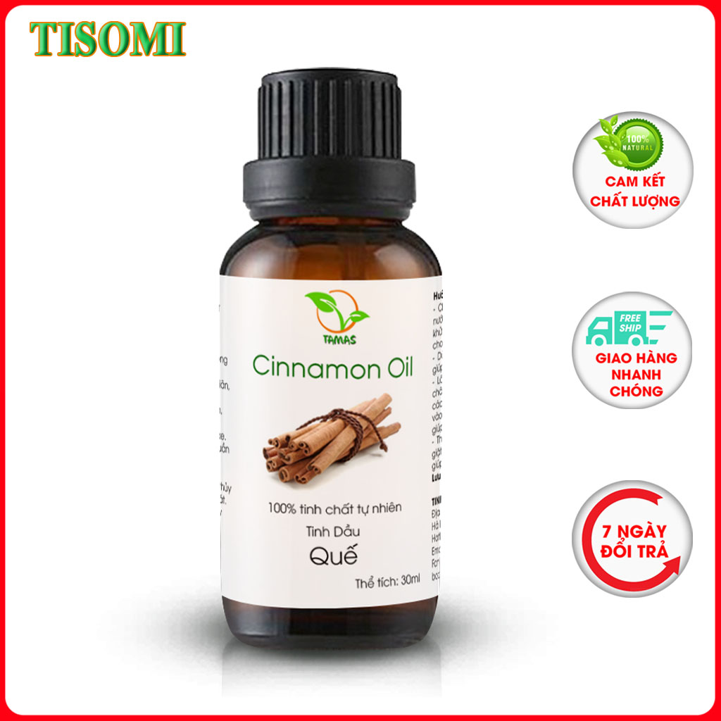 Tinh dầu Quế 30ml nguyên chất thương hiệu TAMAS, Tinh dầu thơm phòng, khử mùi, kháng khuẩn, giữ ấm cơ thể bé, thích hợp dùng cho máy xông tinh dầu, máy phun sương, dùng trong spa, treo xe ô tô, không hóa chất, an toàn cho mẹ và bé