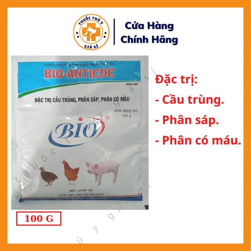 Bio Anticoc 100g - Chuyên Phòng Trị Cầu Trùng Phân Sáp Bảo Vệ Niêm Mạc Ruột Trên Heo Con Thỏ Gà Cút - Thú Y Giá Sỉ