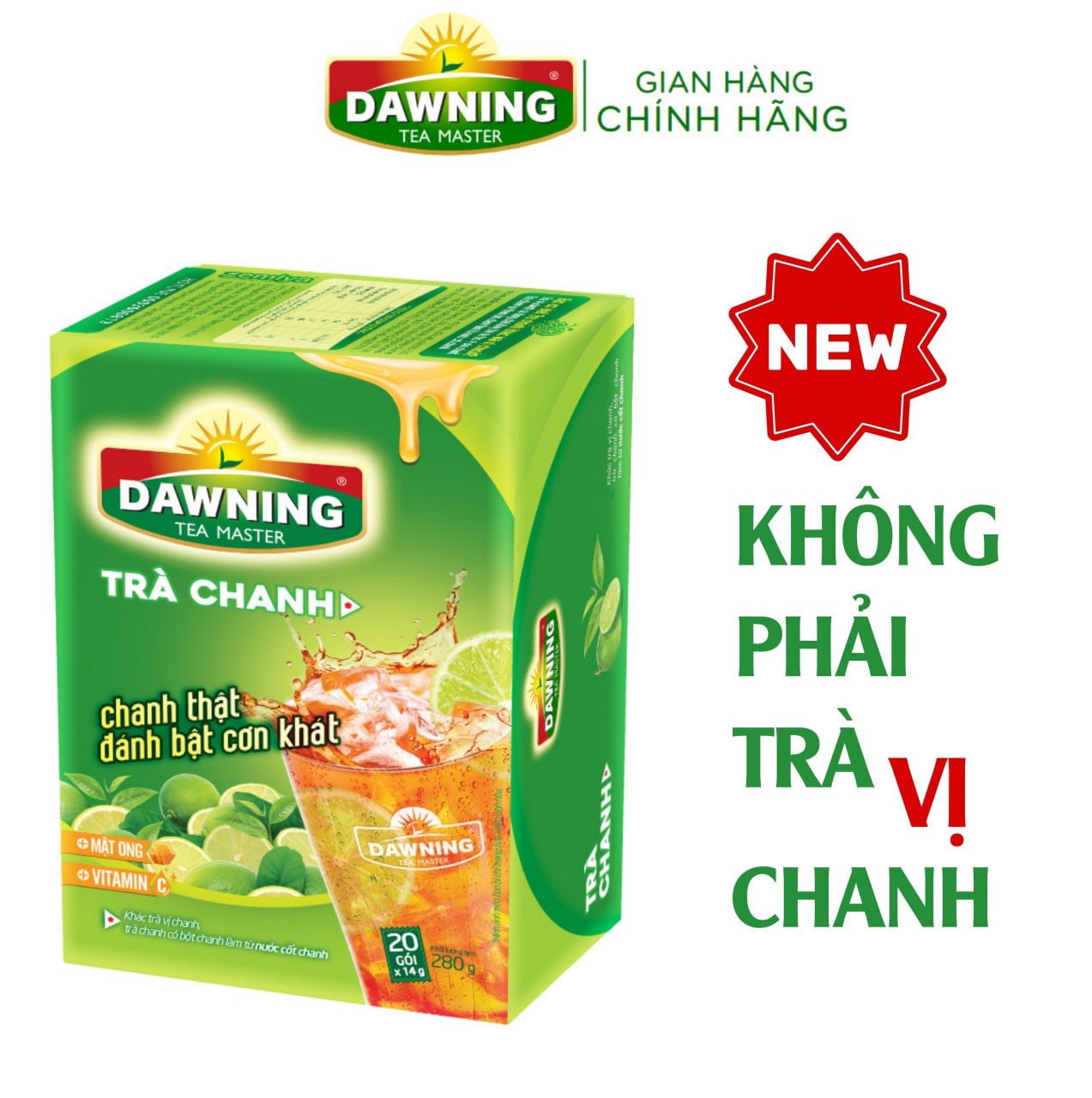 Combo 5 hộp Trà chanh hòa tan DAWNING từ bột chanh nguyên chất và mật ong giúp giải khát 280g/hộp (hộp 20 gói)
