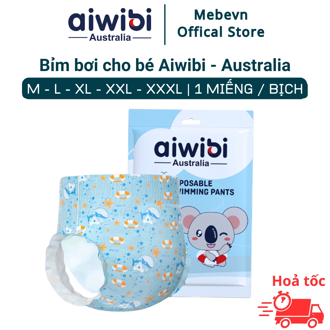   Voucher 10% toàn gian  Bỉm bơi cho bé Aiwibi - Úc bỉm đi bơi cho bé cao cấp mềm mại ngăn rò rĩ an toàn cho da bé   1 bịch 1 miếng 