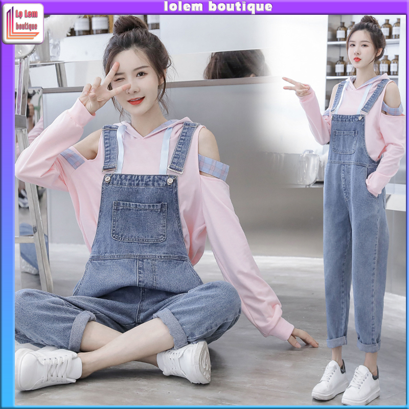 Yếm quần dài Nữ ống rộng phong cách Hàn Quốc yếm bò ulzzang năng động nữ tính - Lolem Boutique