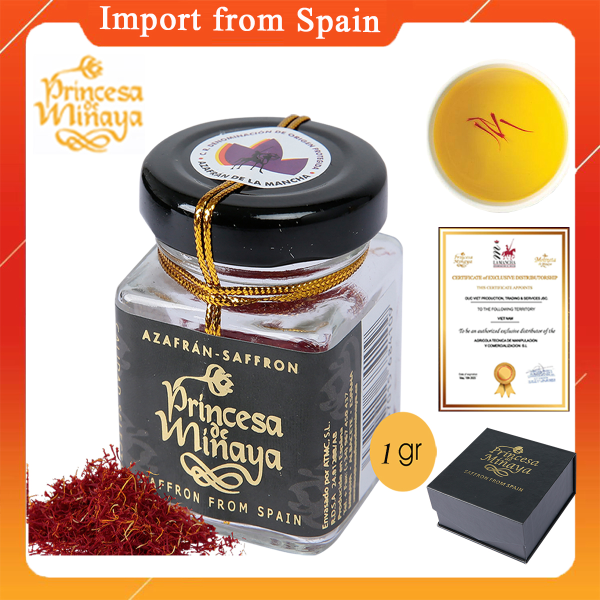 Saffron - nhuỵ hoa nghệ tây loại thượng hạng, nhập khẩu tây ban nha .