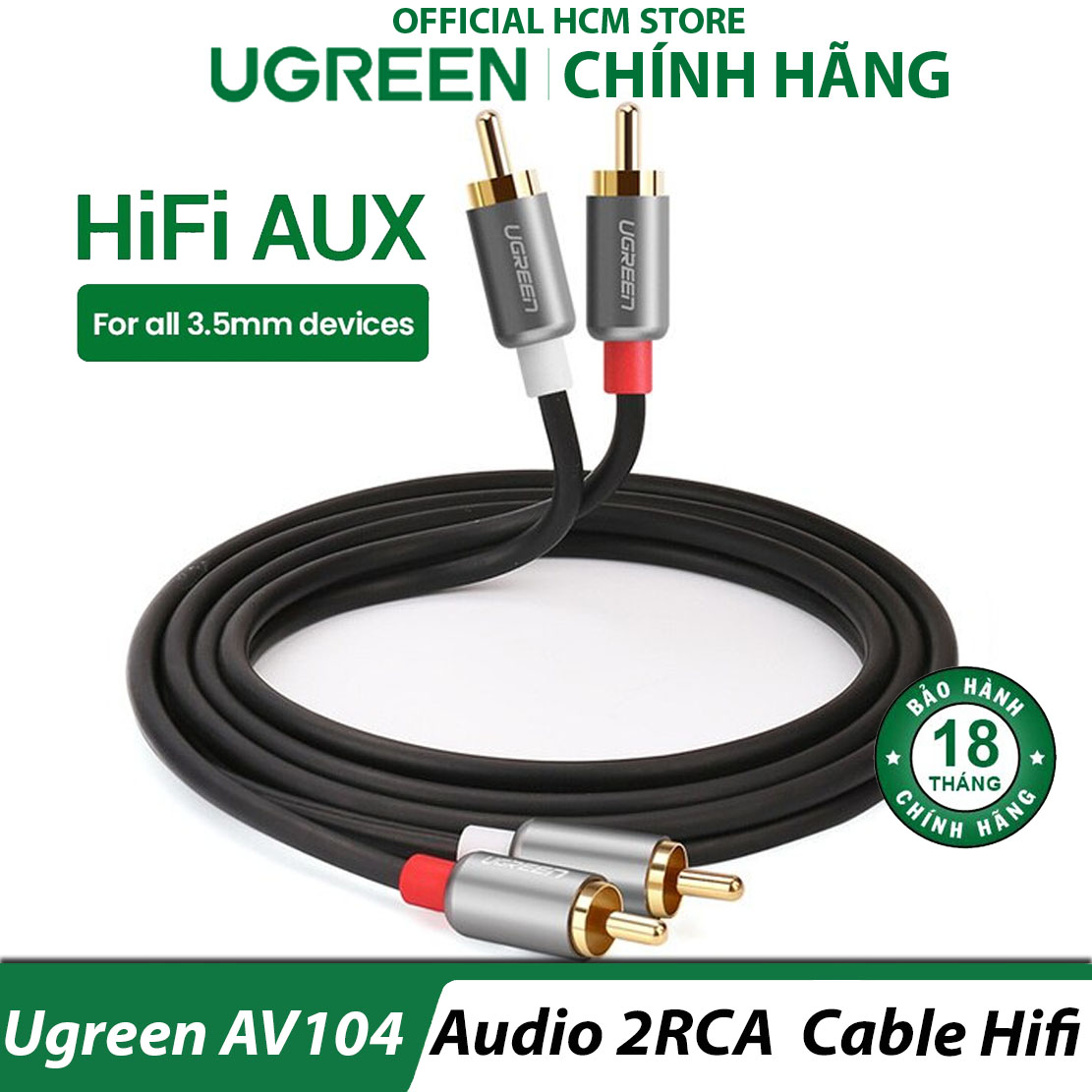 Cáp âm thanh 2 đầu hoa sen 2rca ra 2rca cao cấp ugreen av104 - bh 18t chính hãng