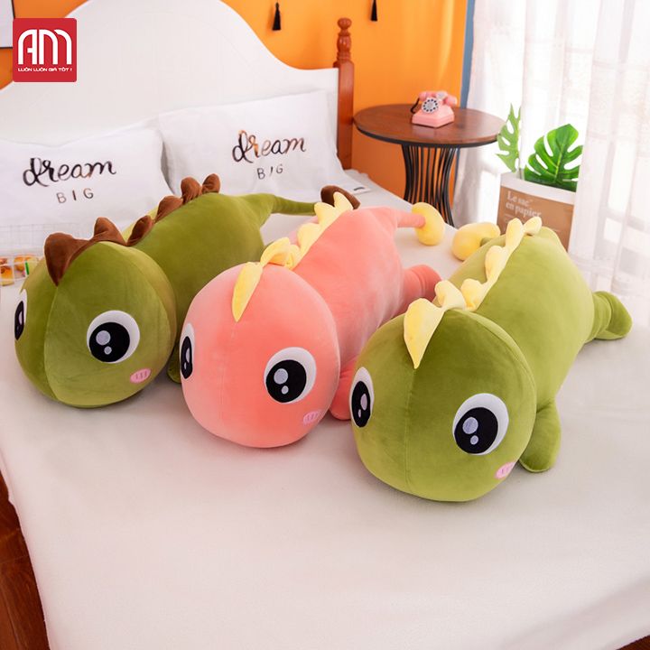 Gối Ôm Gấu Bông Khủng Long Mắt Lồi Vải Nhung Co Dãn 4 Chiều Hàng Cao Cấp size nhỏ 50cm