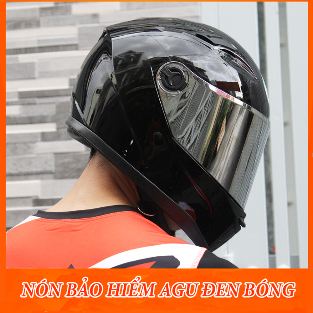 Mũ bảo hiểm fullface AGU ĐEN BÓNG - kính ngẫu nhiên màu trà, màu trong