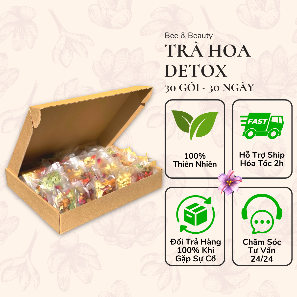 Trà hoa thảo mộc organic - detox, đẹp da, giữ dáng