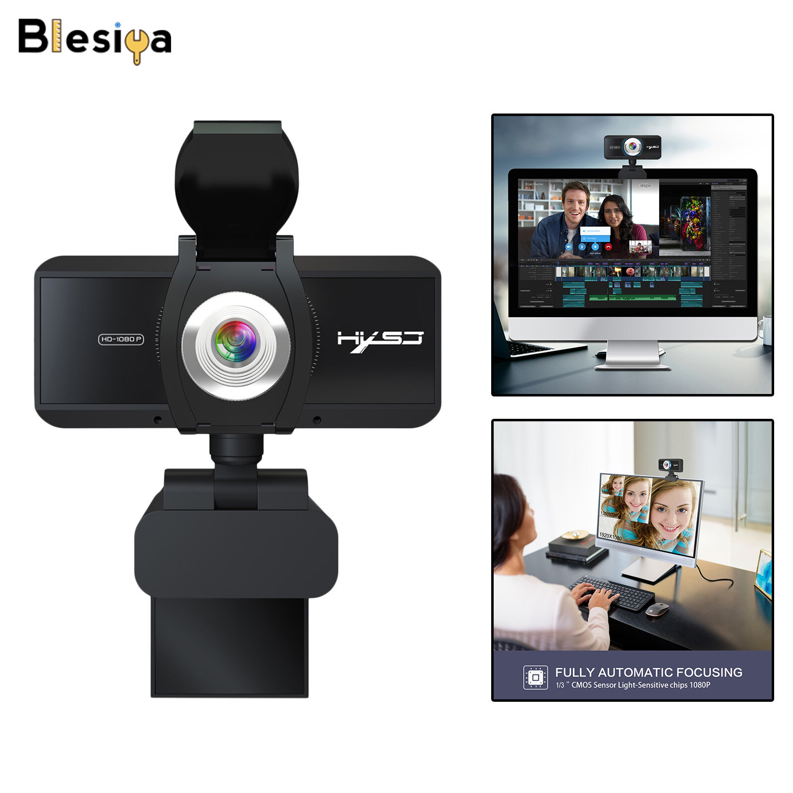 Máy Ảnh Web Blesiya, Webcam HD Có Micrô Và Vỏ Bảo Mật, Camera Máy Tính USB