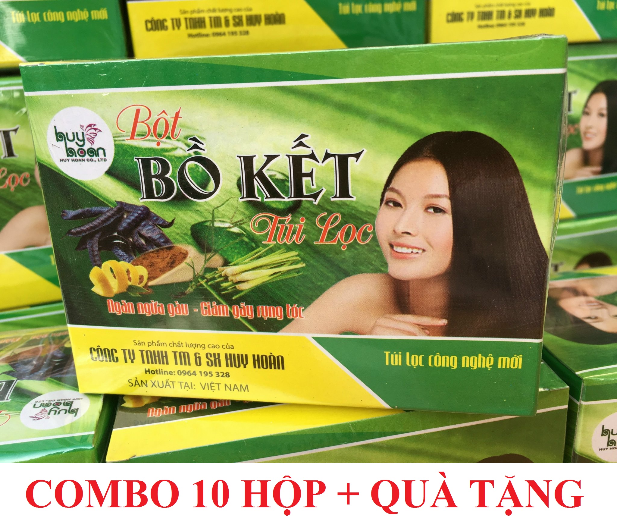 Combo 10 hộp bột bồ kết túi lọc - dầu gội bồ kết thảo dược - 10 hộp x 10 túi x 10g