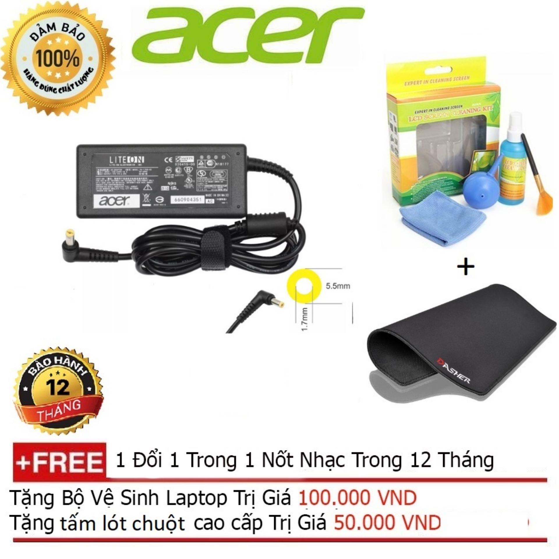 Sạc laptop acer 19v-2.37a chân nhỏ + tặng dây nguồn dài 1.8m