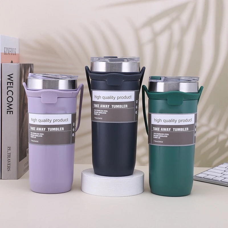 Cốc uống nước tumi giữ nhiệt inox dung tích 710ml, bình nước giữ nhiệt có nắp và quai xách