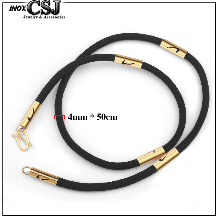Dây chuyền nam dù thái đen cách điệu khoanh inox cao cấp