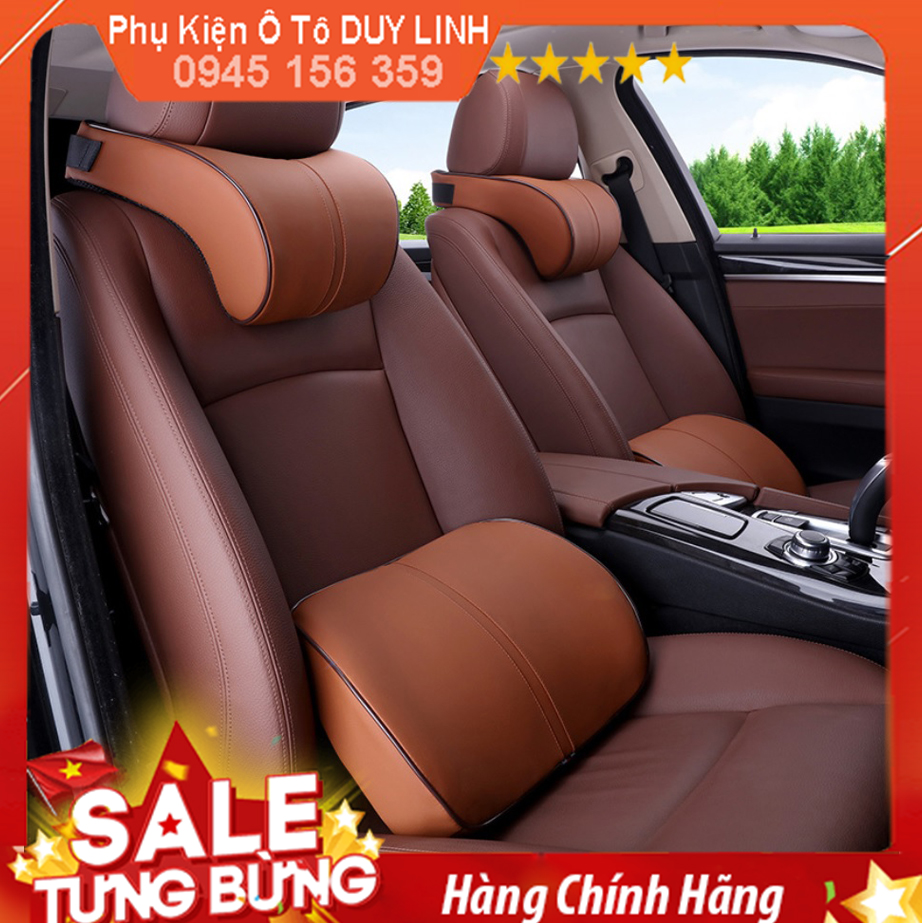 Tựa lưng ghế ô tô xe hơi , Bộ tựa lưng gối đầu xe ô tô cao cấp chất liệu cao su non bọc da