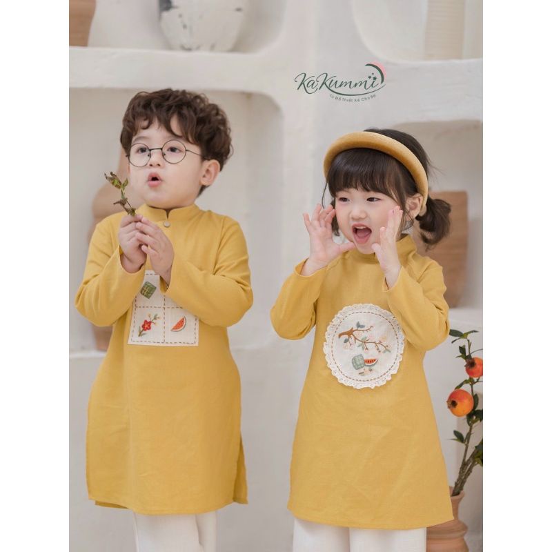 Sét áo dài cặp đôi bé trai bé gái cao cấp đẹp mềm mại giá rẻ áo dài tết