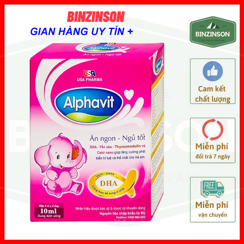 Siro Alphavit Ăn Ngon Ngủ Tốt cho bé hộp 20 ống nhựa bẻ chứa 10ml dạng nước HSD 2025 kèm quà tặng - BINZINSON