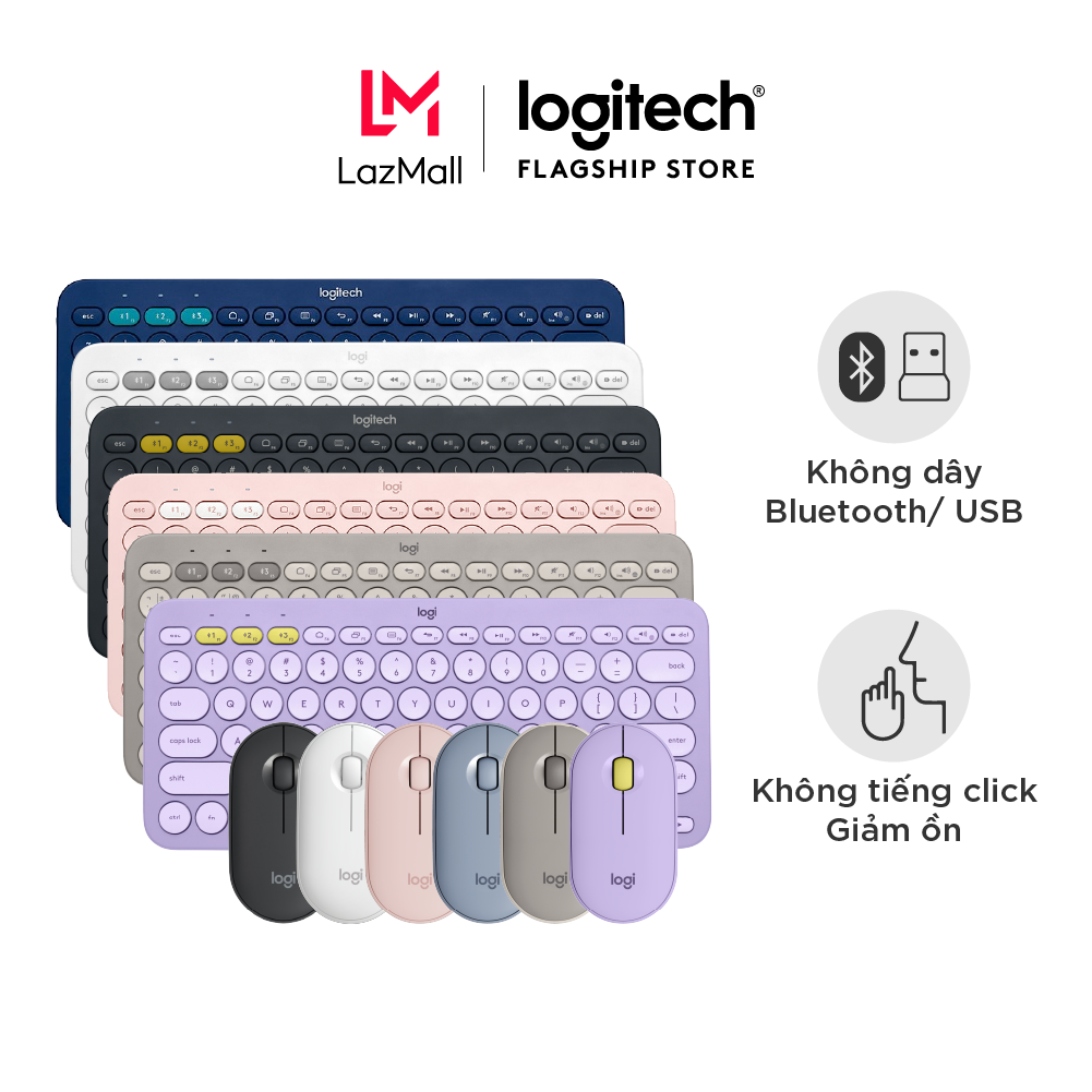 Combo chuột phím không dây bluetooth Logitech K380 & Logitech M350 Yên tĩnh giảm ồn kết nối đa thiết bị