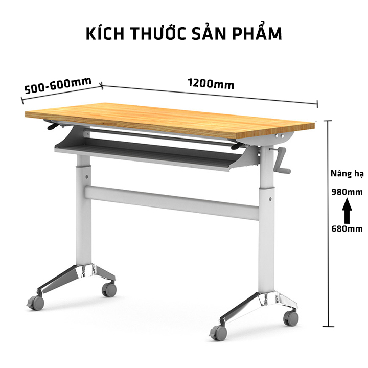 Bàn làm việc gấp gọn , nâng hạ có ngăn kéo dài 120cm , Có bánh xe di chuyển linh hoạt khóa bánh xe thông minh - Bàn làm việc thông minh