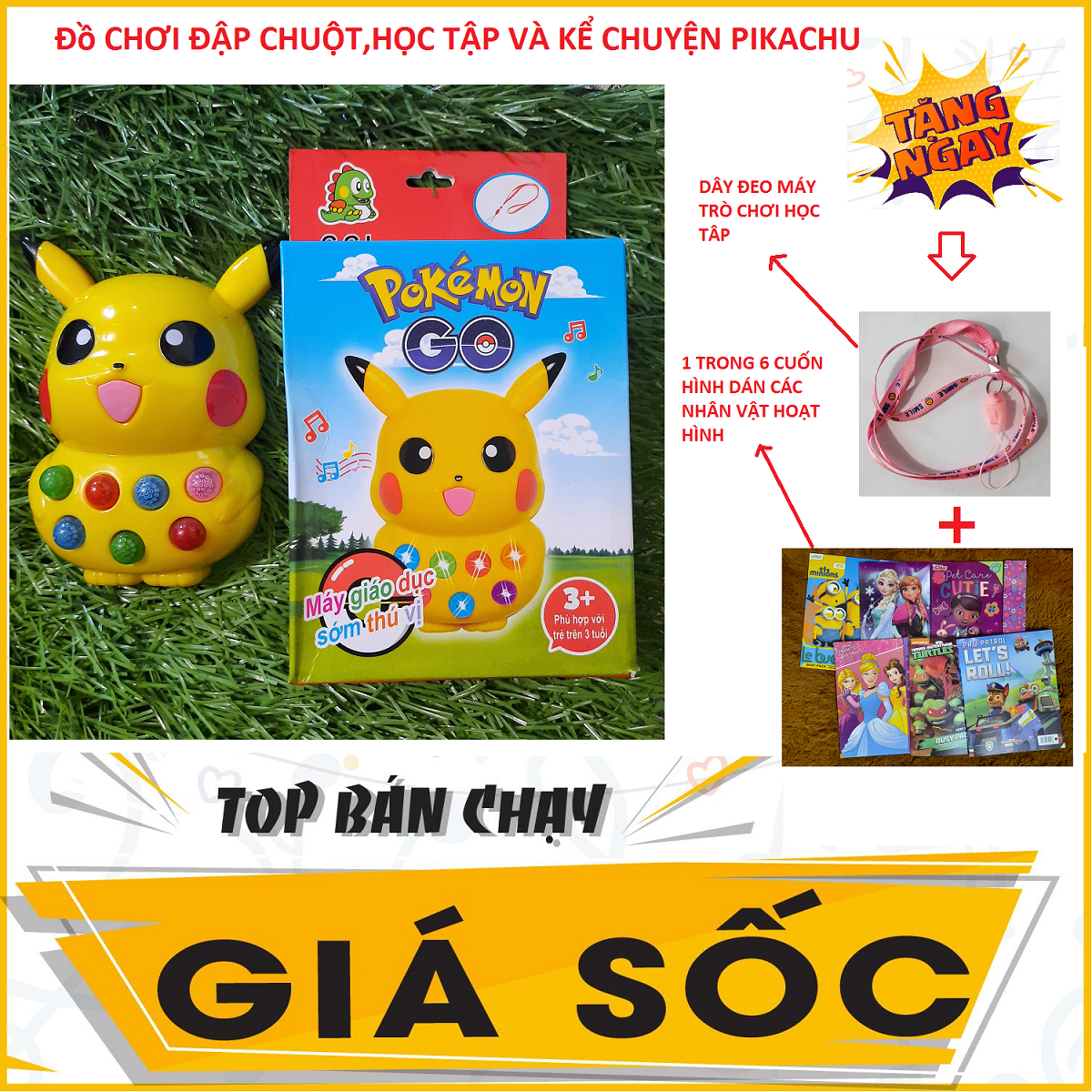 Đò chơi trẻ em thông minh , Đồ chơi pikachu đập chuột ,Đồ chơi phát triển trí tuệ trí thông minh cho bé , Đồ chơi trung thu cho bé mới nhất - Tặng ngay 3 cuốn sách hình dán các nhân vật hoạt hình cho bé