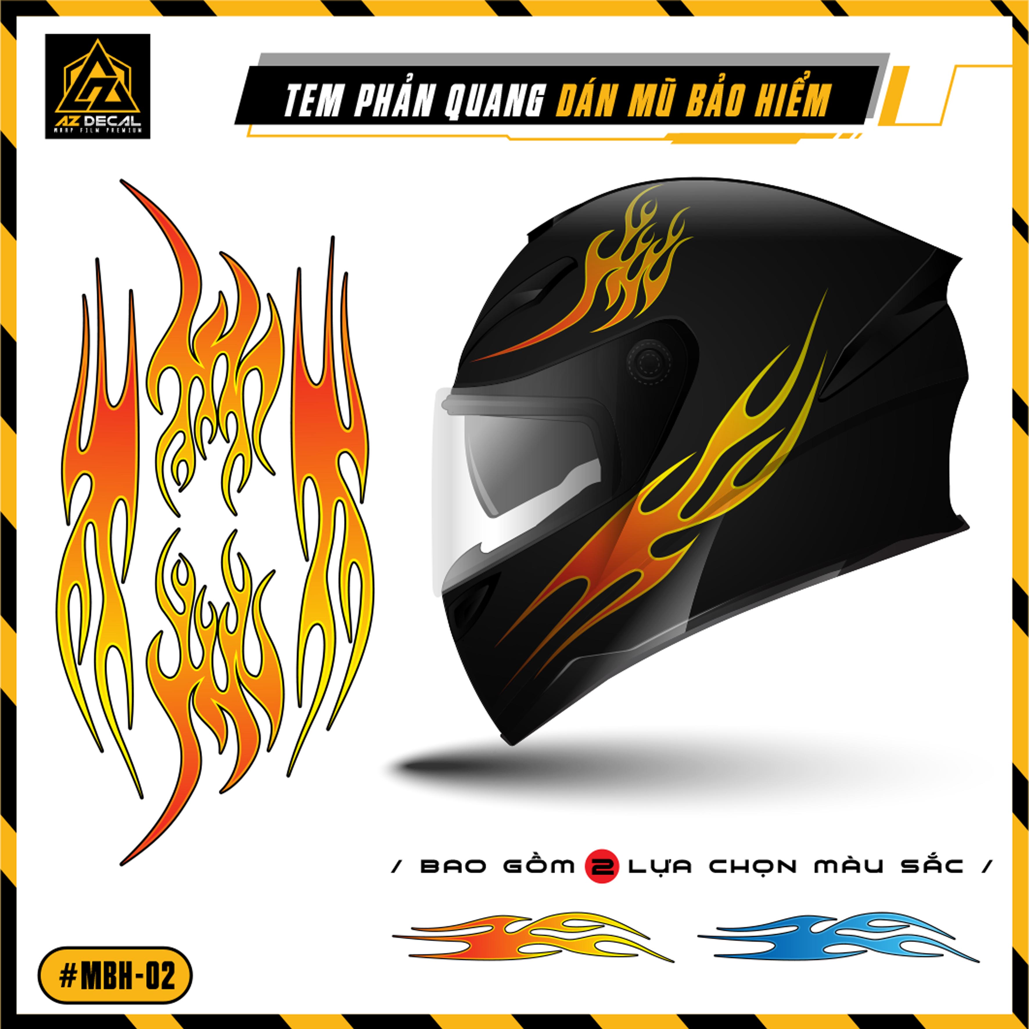 Sticker phản quang dán mũ bảo hiểm mẫu ngọn lửa | mbh-02 | tem decal dán nón bảo hiểm fullface & 3/4 | azdecal